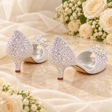 Load image into Gallery viewer, Low Heel Cinderella Crystal Wedding Shoes | 5 cm Peep Toe Bridal Heels
