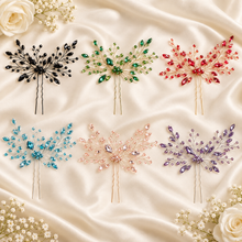 Load image into Gallery viewer, Crystal Bridal Hair Pin – Black, Green, Red, Blue, Rose Gold or Purple Wedding Hair Accessory
