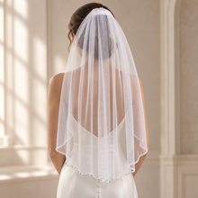 Load image into Gallery viewer, Luxury Pearl &amp; Crystal Beaded Edge Bridal Veil – White or Ivory, 100–300 cm
