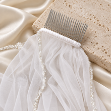 Load image into Gallery viewer, Luxury Pearl &amp; Crystal Beaded Edge Bridal Veil – White or Ivory, 100–300 cm
