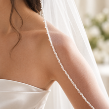 Load image into Gallery viewer, Luxury Pearl &amp; Crystal Beaded Edge Bridal Veil – White or Ivory, 100–300 cm
