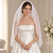 Load image into Gallery viewer, Luxury Pearl &amp; Crystal Beaded Edge Bridal Veil – White or Ivory, 100–300 cm
