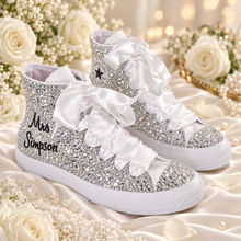 Load image into Gallery viewer, Personalised Crystal Wedding Converse – Custom Bridal Trainers

