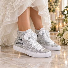 Load image into Gallery viewer, Personalised Crystal Wedding Converse – Custom Bridal Trainers
