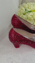 Load and play video in Gallery viewer, Ruby Slippers, Red Crystal Block Heels, Oz Inspired Custom Bridal Pumps

