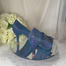 Load and play video in Gallery viewer, Galaxy Block Heel Bridal Shoes: Hand-Painted Celestial Star Heels
