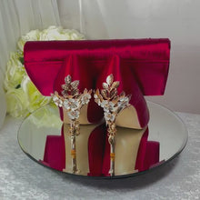 Load and play video in Gallery viewer, Bridal Satin Clutch Bag with &#39;Cherry Blossom&#39; Embellishment
