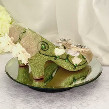 Load and play video in Gallery viewer, Princess Tiana Inspired Green Block Heel Shoes: Costume Shoe
