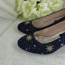 Load and play video in Gallery viewer, Celestial Block Heels: Blue Moon &amp; Star Shoes for Bride UK7/US9.5
