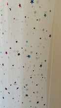 Load and play video in Gallery viewer, Celestial Wedding Veil - White &amp; Multicoloured Stars with comb 75cm  WAIST LENGTH

