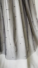 Load and play video in Gallery viewer, Black Wedding Veil – Handmade Soft Tulle Fingertip Veil with Pearls &amp; Silver Comb
