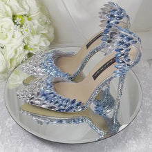 Load and play video in Gallery viewer, Ice Princess Blue Crystal Bridal Shoes &amp; Matching Snowflake Clutch

