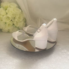 Load and play video in Gallery viewer, Bridal Block Heel Sandals - Custom Bridesmaid Shoes With Cushioned Soles • Size UK5/US7.5
