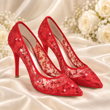 Load image into Gallery viewer, Lace Wedding Shoes – Pointed-Toe Stiletto Bridal &amp; Bridesmaid Heels
