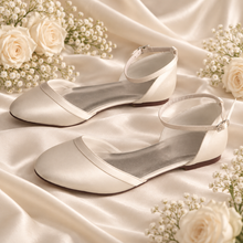 Load image into Gallery viewer, Satin Flat Wedding Shoes with Ankle Strap – Custom Colours
