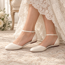 Load image into Gallery viewer, Satin Flat Wedding Shoes with Ankle Strap – Custom Colours
