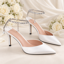 Load image into Gallery viewer, Serene Crystal-Chain Ankle-Strap Wedding Heels
