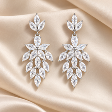 Load image into Gallery viewer, Silver Cubic Zirconia Leaf Bridal Earrings – Crystal Drop Earrings
