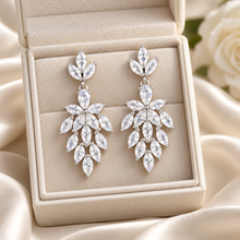Load image into Gallery viewer, Silver Cubic Zirconia Leaf Bridal Earrings – Crystal Drop Earrings
