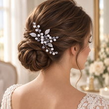 Load image into Gallery viewer, Simple Pearl Bridal Hair Pin | Crystal Wedding Hair Pin | Gold, Silver or Rose Gold
