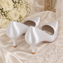 Load image into Gallery viewer, Satin Kitten-Heel Wedding Shoes – Simple Pointed-Toe Bridal Heels
