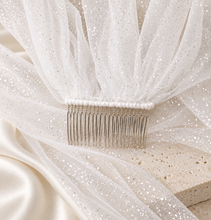 Load image into Gallery viewer, Luxury Glitter Pearl &amp; Crystal Edge Bridal Veil – White or Ivory, 100–300 cm
