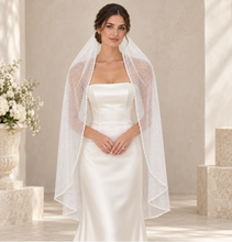 Load image into Gallery viewer, Luxury Glitter Pearl &amp; Crystal Edge Bridal Veil – White or Ivory, 100–300 cm
