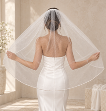 Load image into Gallery viewer, Luxury Glitter Pearl &amp; Crystal Edge Bridal Veil – White or Ivory, 100–300 cm
