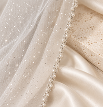 Load image into Gallery viewer, Luxury Glitter Pearl &amp; Crystal Edge Bridal Veil – White or Ivory, 100–300 cm
