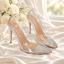 Load image into Gallery viewer, Transparent Diamanté Wedding Shoes | Clear Cinderella Crystal Heels | Pointed-Toe Bridal Court Shoes
