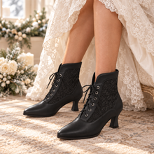 Load image into Gallery viewer, Victorian Lace Ankle Wedding Boots – White or Black
