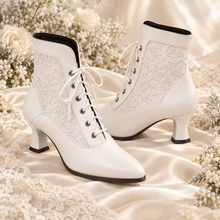 Load image into Gallery viewer, Victorian Lace Ankle Wedding Boots – White or Black
