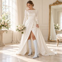 Load image into Gallery viewer, Glitter Knee-High Bridal Boots with Block Heels
