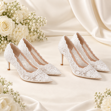 Load image into Gallery viewer, Bridal White Embroidered Lace Court Shoes – 5.5 cm or 7.5 cm Heel
