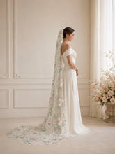 Load image into Gallery viewer, Wild Rose Embroidered Bridal Veil | Soft Wedding Veil with Comb
