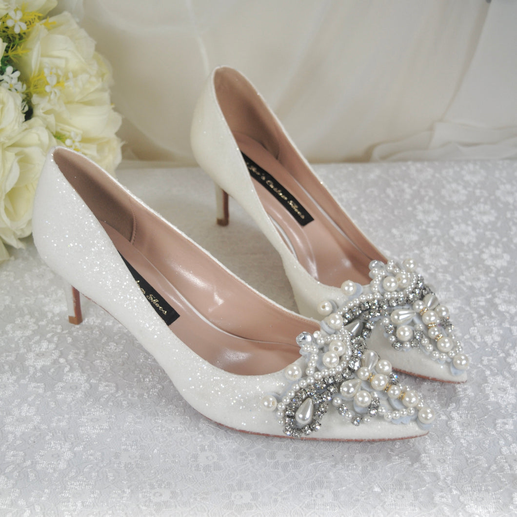 Glitter Bridal Shoe with Pearl Appliqué
