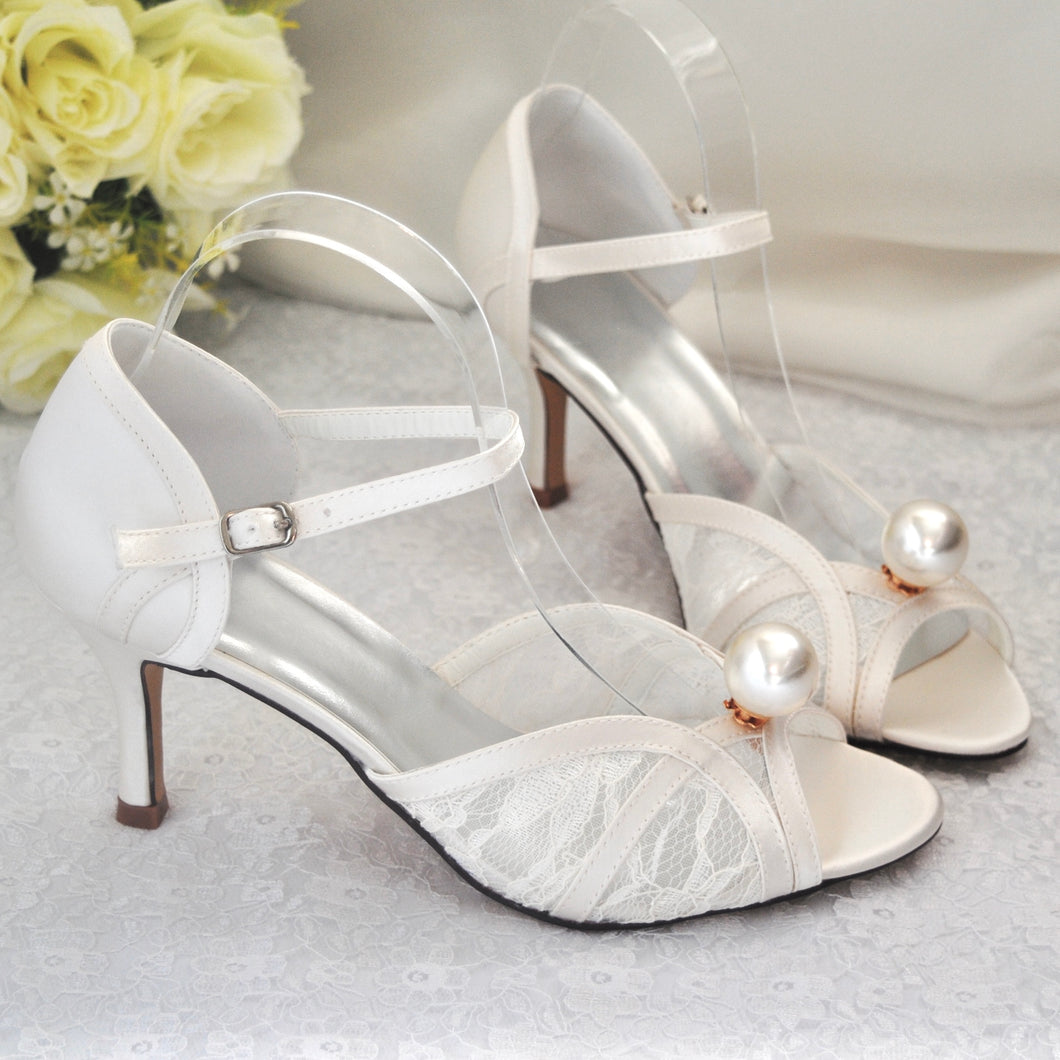 Lace Heel with Pearl Shoe Clip | 5cm, 6.5cm, 8cm, 10cm Heel