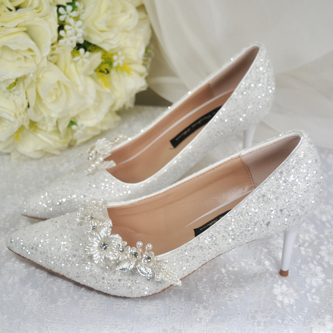 Floral Glitter Wedding Shoes | 7cm or 9.5cm Heel