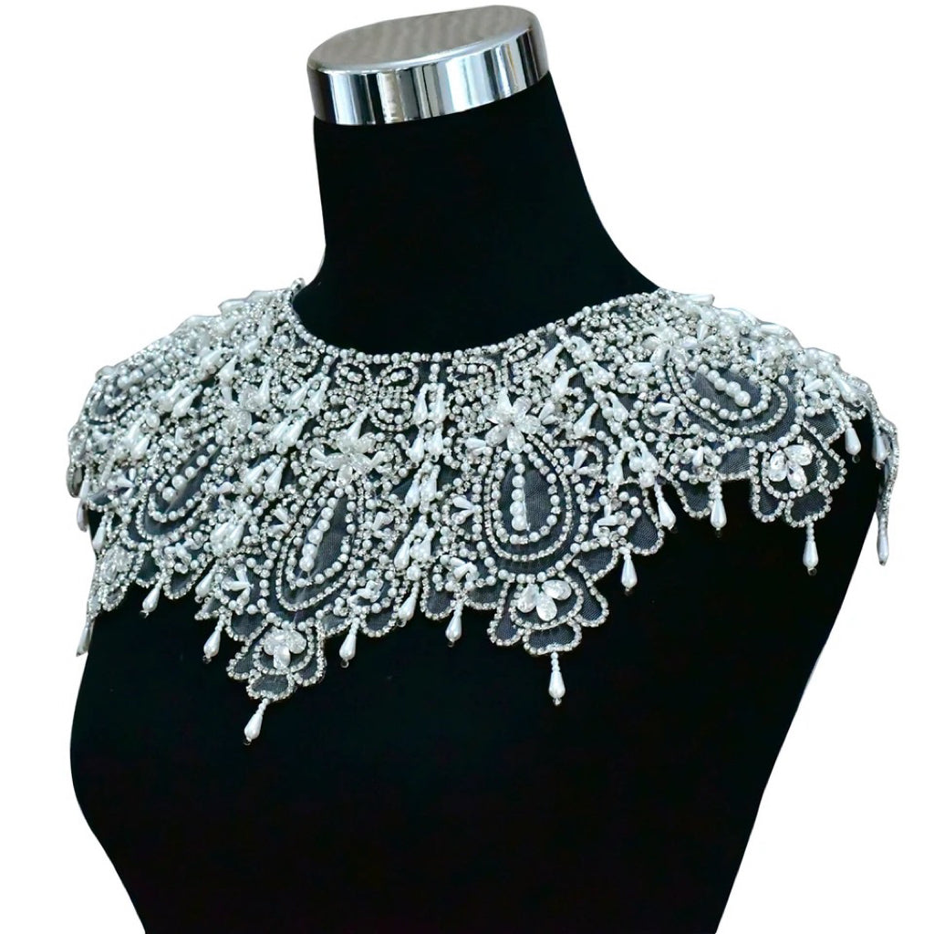 Crystal and Pearl Embellished Bridal Cape, Wedding Dress Cover Up