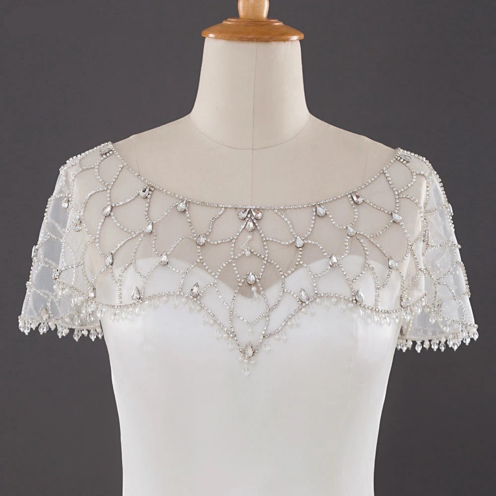 Crystal Embellished Bridal Cape, Wedding Dress Cover Up