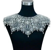 Load image into Gallery viewer, Crystal and Pearl Embellished Bridal Cape, Wedding Dress Cover Up
