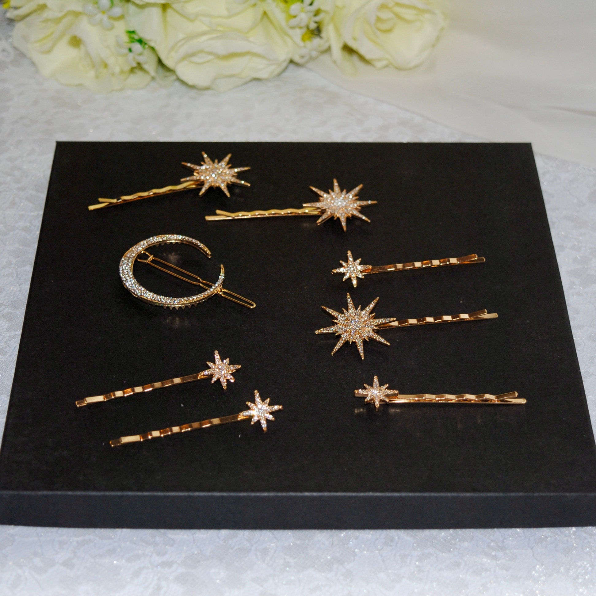 Rhinestone Hair Accessory Boho Crystal Moon & Star Hair Clip 