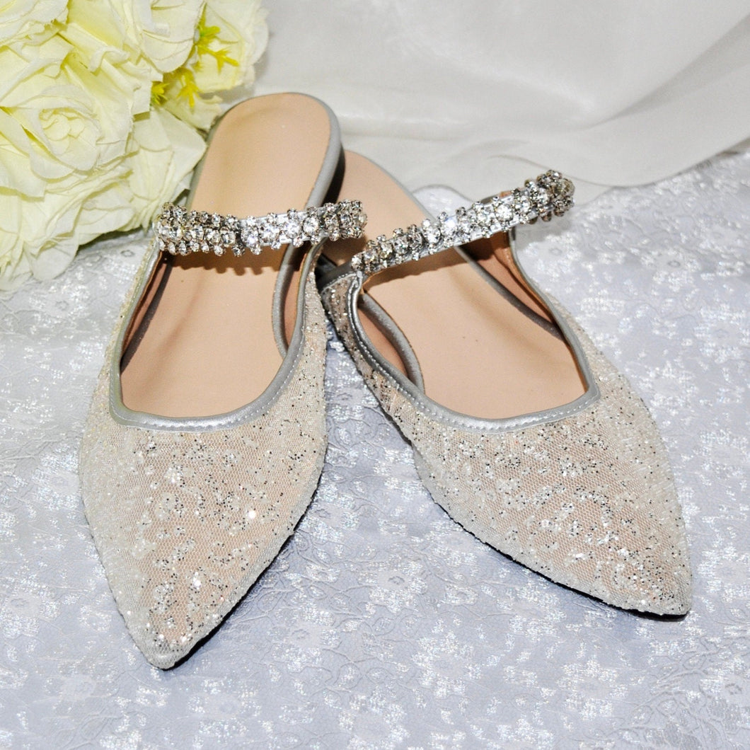 Sparkling Flat Bridal Shoes | Ivory Crystal Wedding Shoes