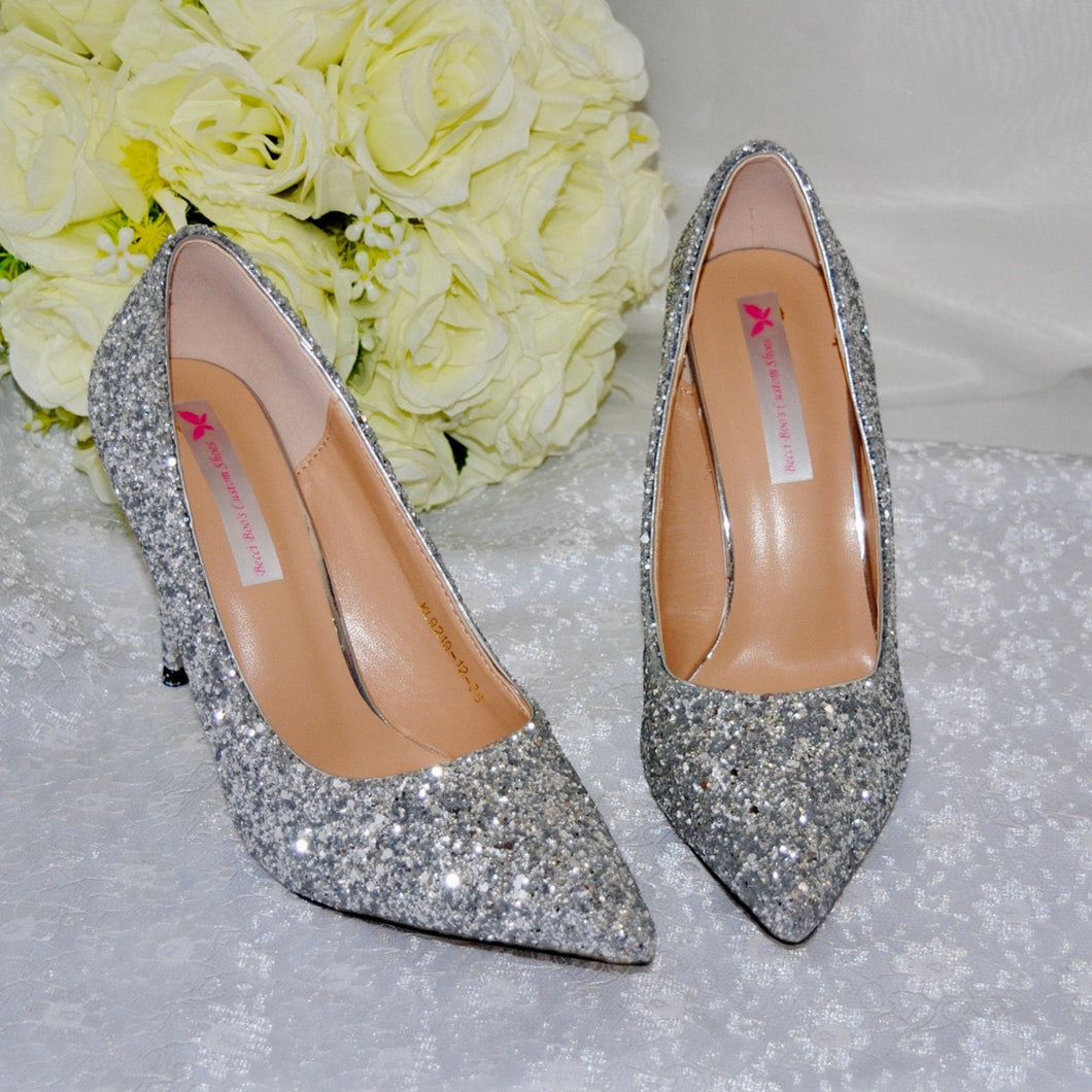 Princess Silver Sparkling Glitter Wedding Shoes