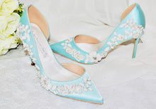 Load image into Gallery viewer, Something Blue Floral Beaded Heels
