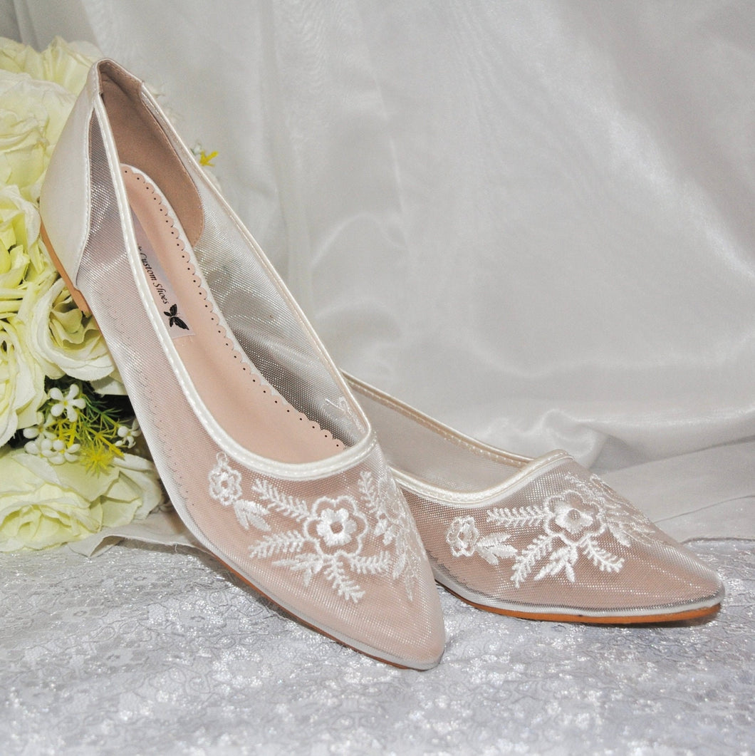 Ivory Floral Embroidered Flats