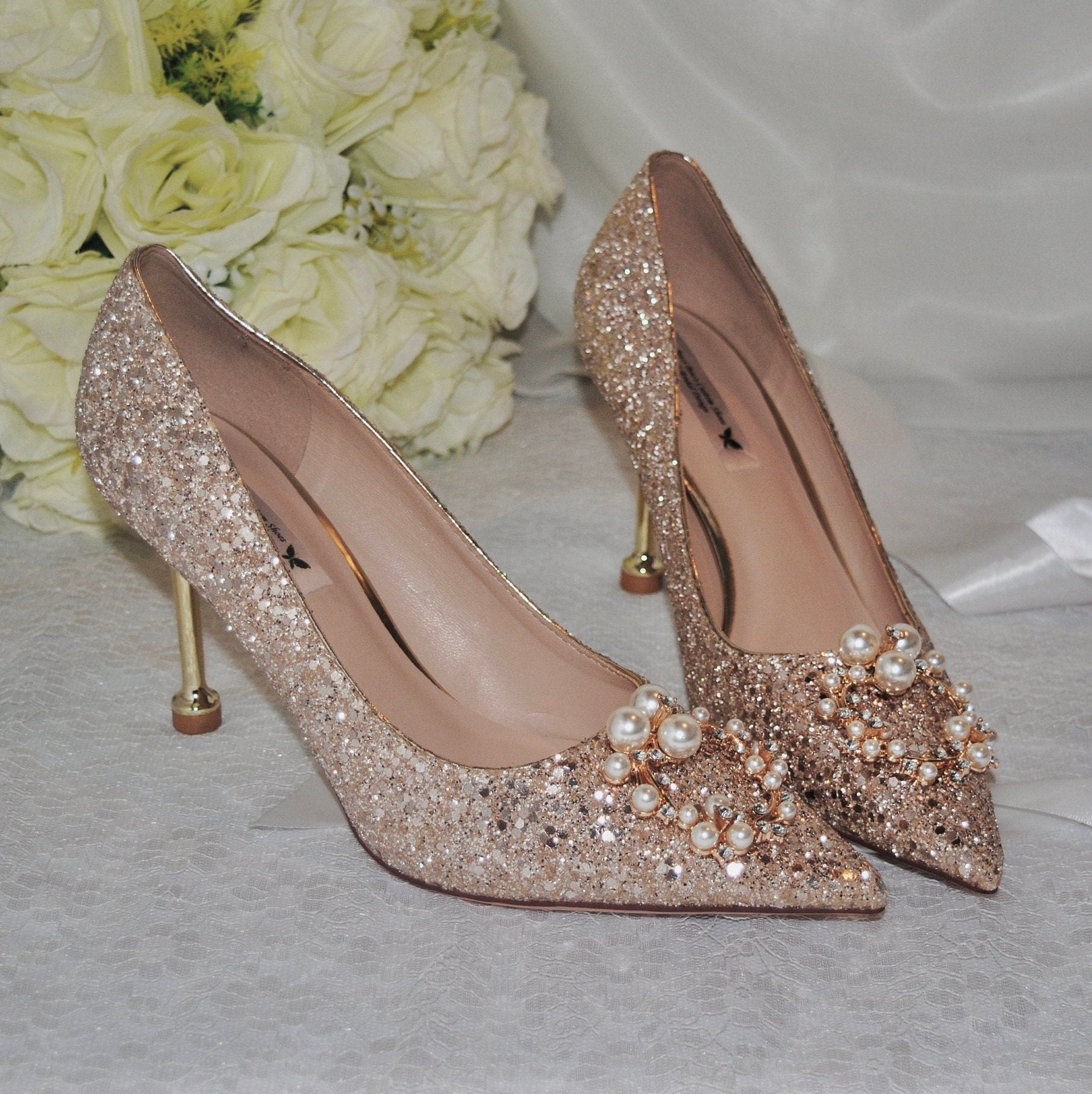 Champagne Gold Glitter Shoes Becci's Bridal Designs Champagne Gold Glitter Shoes Becci's Bridal Designs