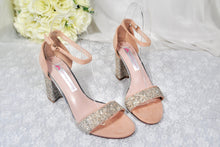 Load image into Gallery viewer, Nude Glitter Bridal Shoes | Block Heel Wedding Shoes
