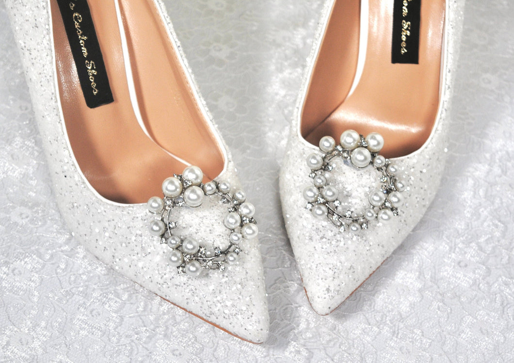 Silver and Pearl Shoe Clips