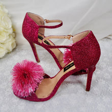 Load image into Gallery viewer, Pink Glitter Sandals with PomPom
